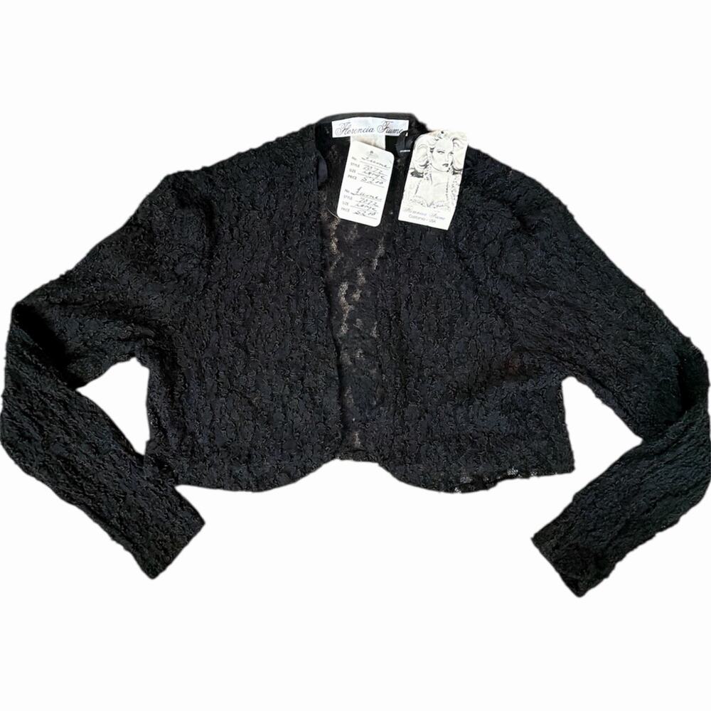Deadstock Vintage Florencia Fiume Whimsygoth Women's Black Lace Cropped Bolero L